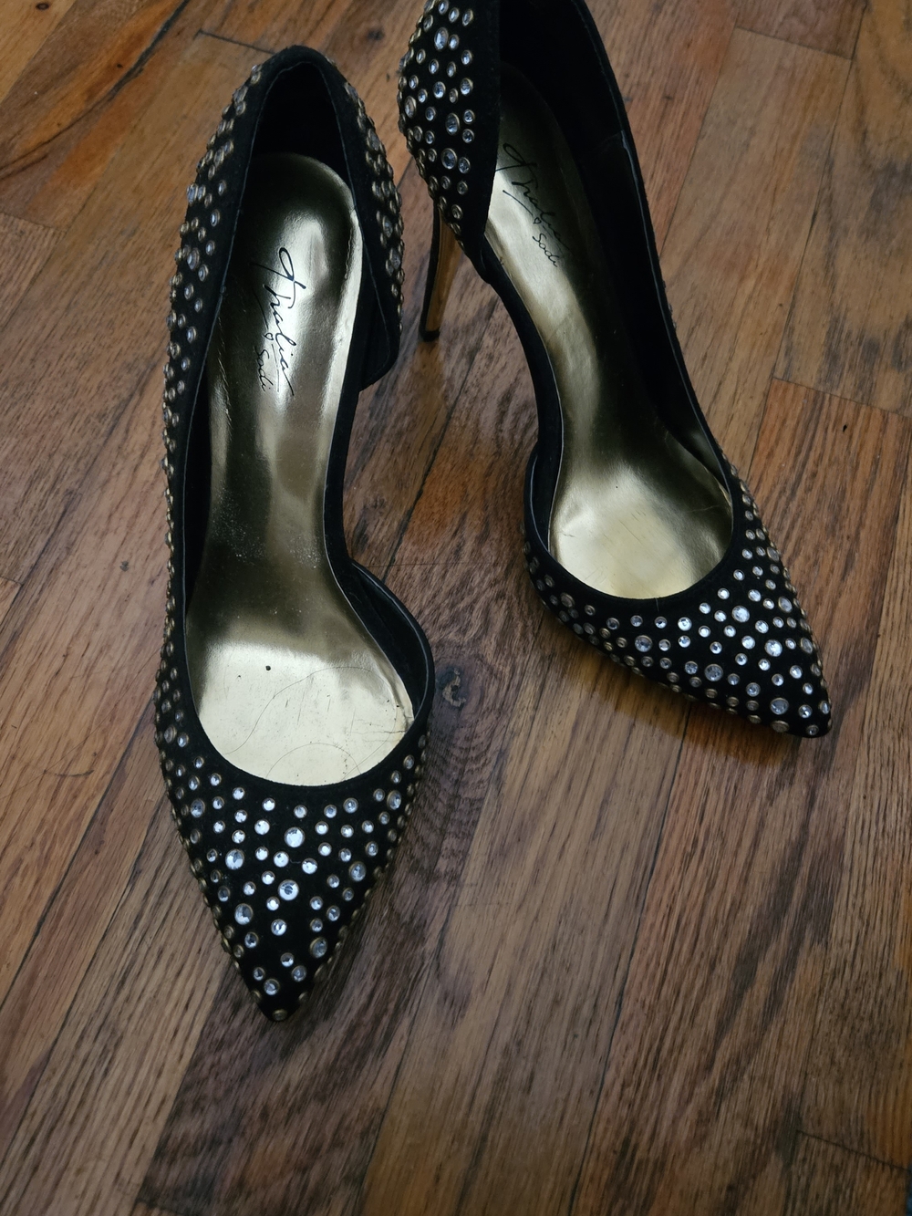 Thalia Sodi Black Pointed-Toe Rhinestone Stiletto Heels